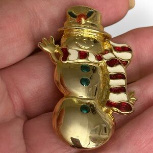 Vintage AAI Enamel Snowman Brooch Holiday Pin Christmas Jewelry